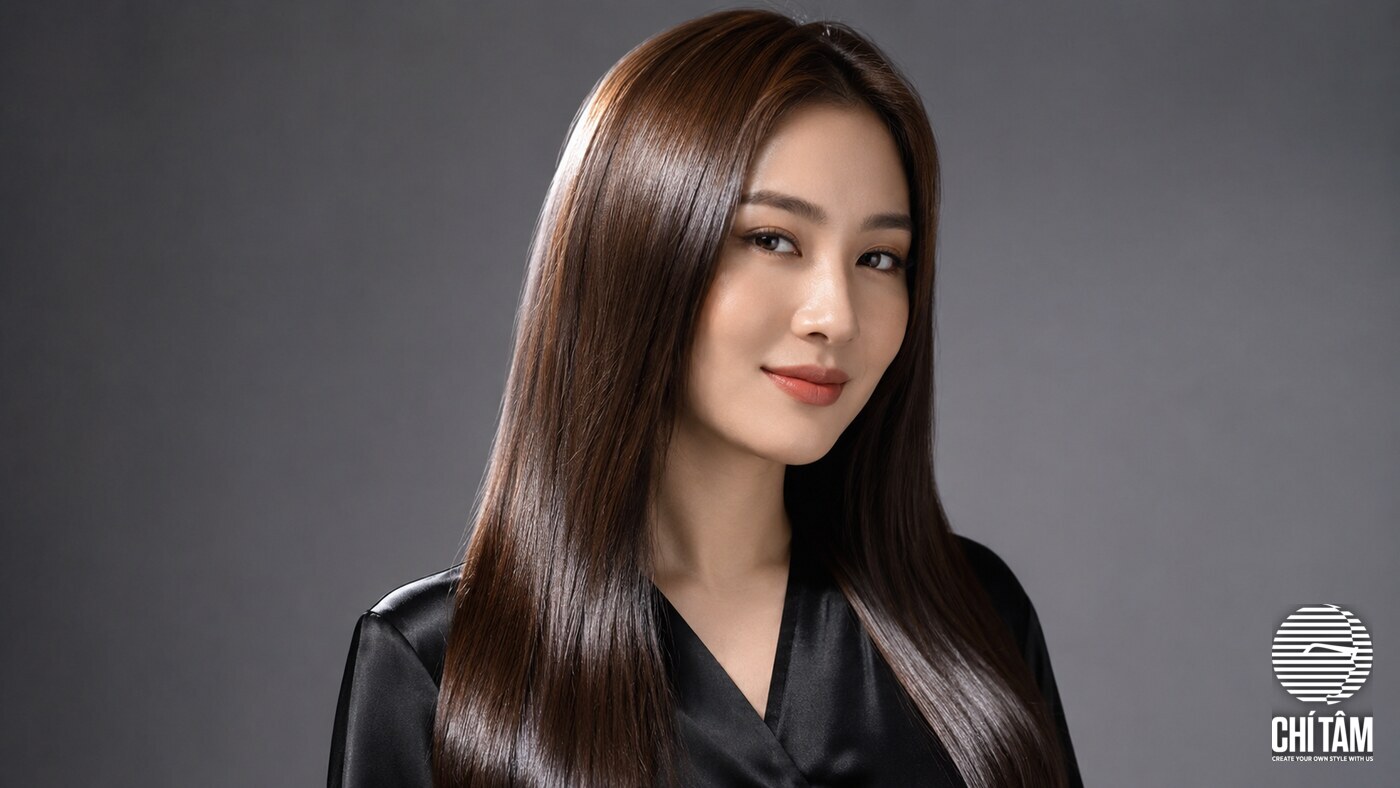Toc dai nau hat de bong nhu guong sau khi phu bong hair gloss