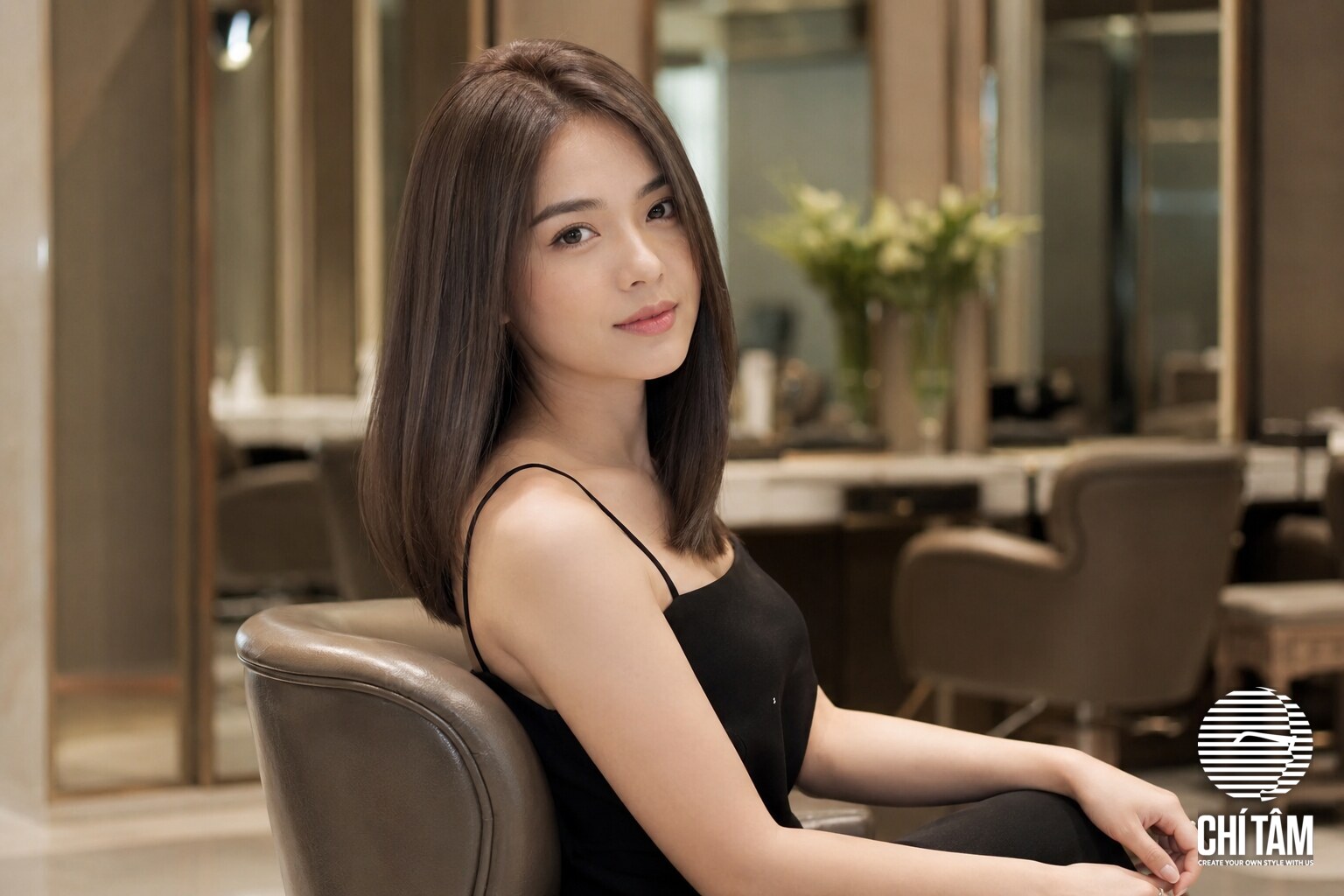 Phụ nữ tóc nâu lạnh ánh khói bóng mượt trong salon