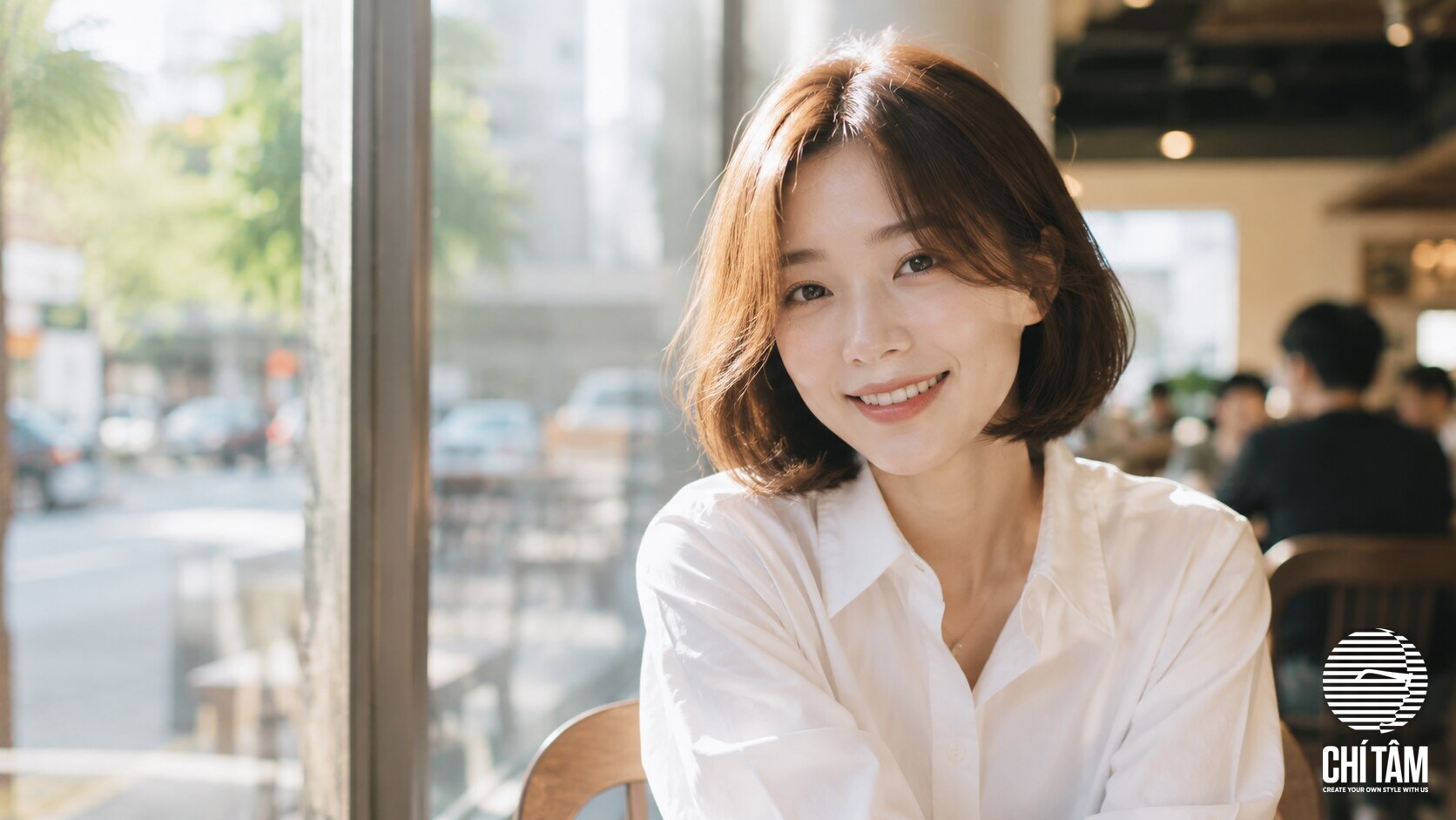 Cô gái tóc bob cụp C-curl Hàn Quốc màu nâu caramel sáng
