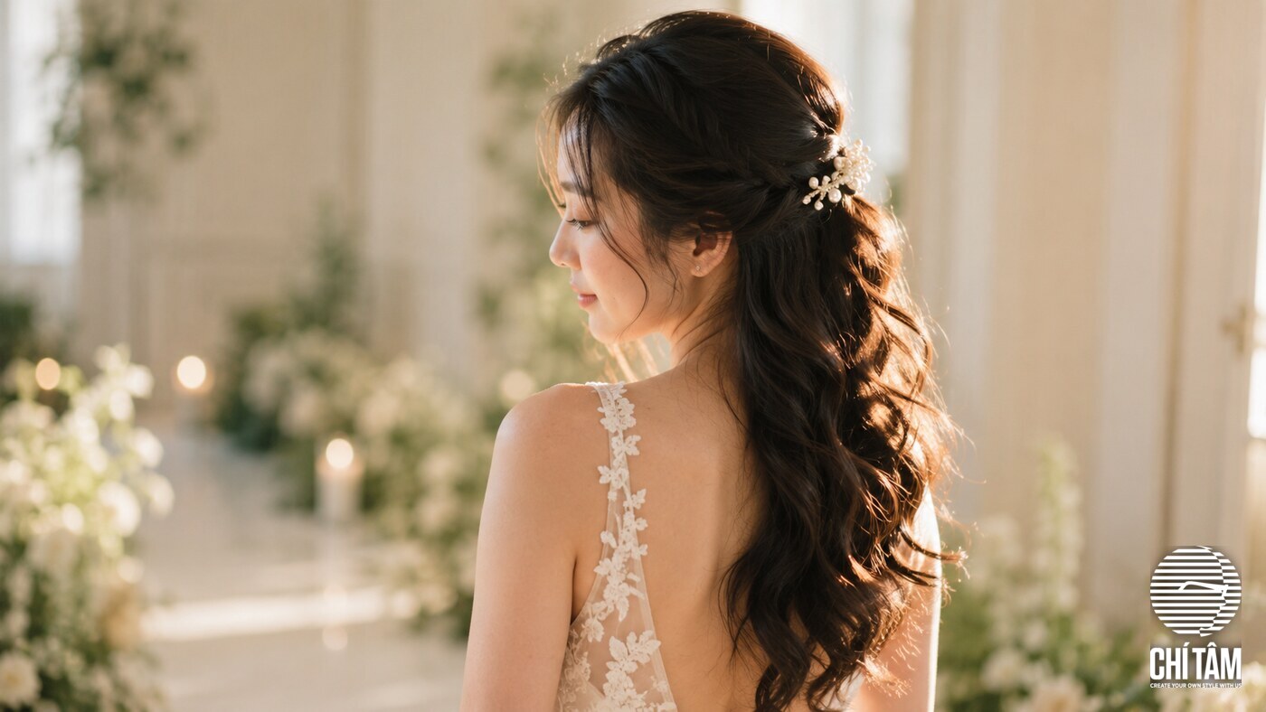 Các kiểu tóc cô dâu búi thấp và uốn lơi tại Chí Tâm Hair Salon