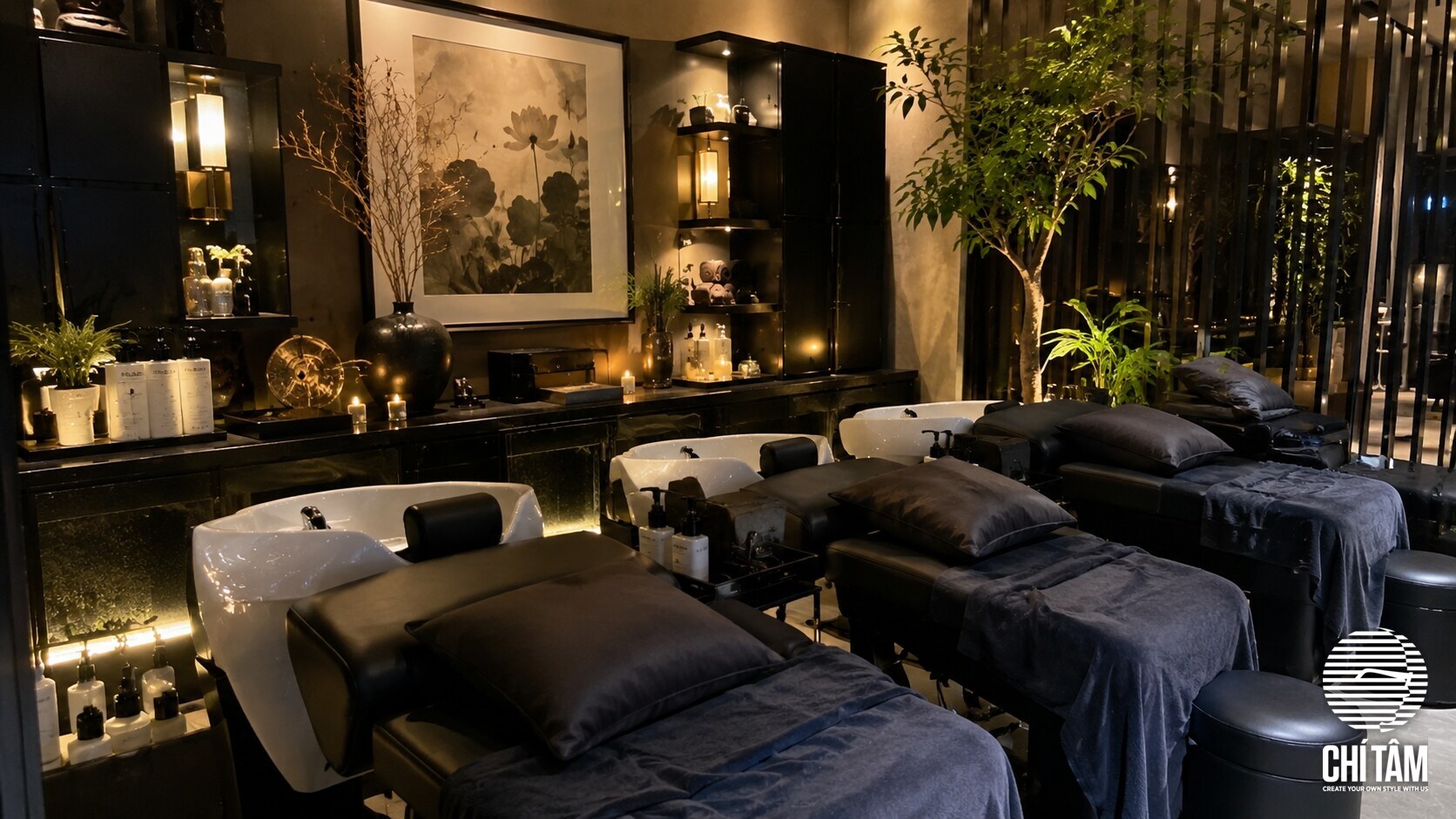 Không gian gội đầu dưỡng sinh sang trọng tại Chí Tâm Hair Salon