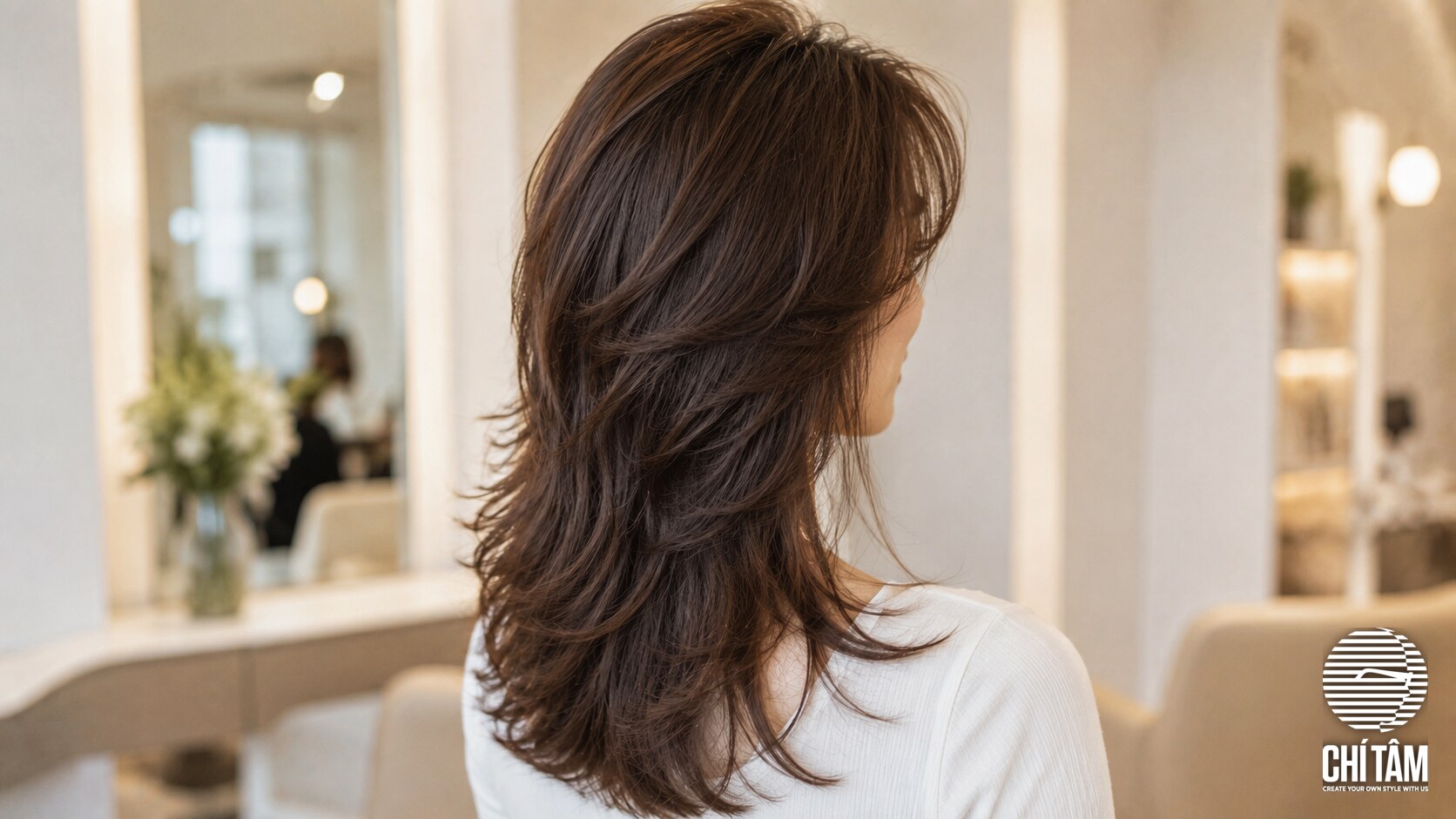 Back view Soft Wolf Cut khoe layer rõ tại Chí Tâm Hair Salon
