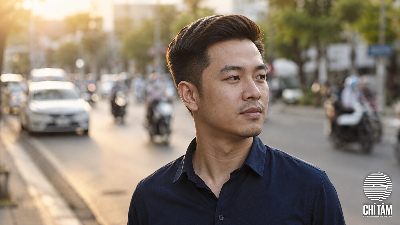 Khách nam với mái tóc tạo kiểu gọn gàng lịch lãm
