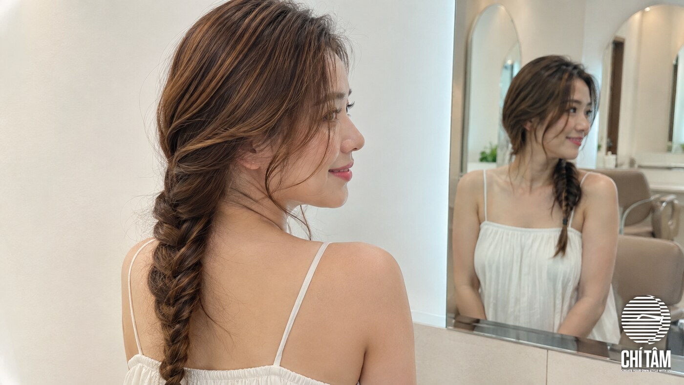 Kiểu tết đuôi cá nhìn từ phía sau trong salon