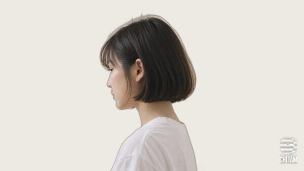 Tóc French bob ngắn ngang cằm nhìn nghiêng với mái thưa kiểu Pháp tại Chí Tâm Hair Salon