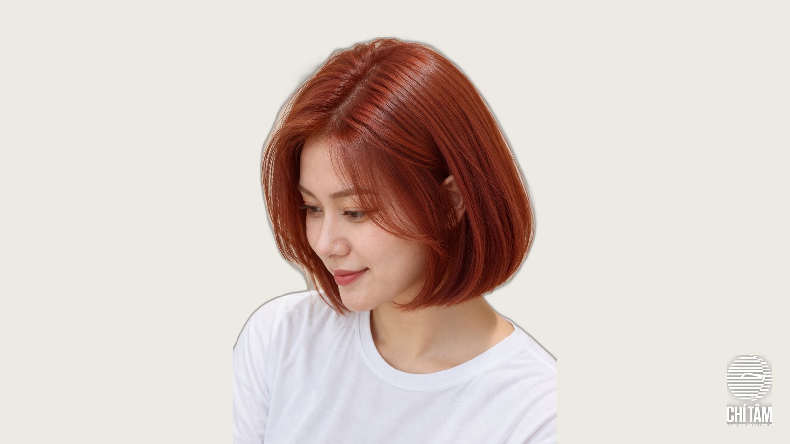 Tóc bob đỏ đồng ôm cằm - góc chéo 3/4