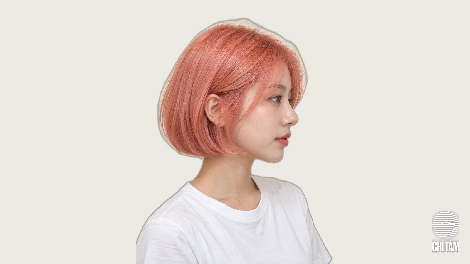 Tóc hồng cam coral ngắn ngang cằm góc nghiêng - Chí Tâm Hair Salon