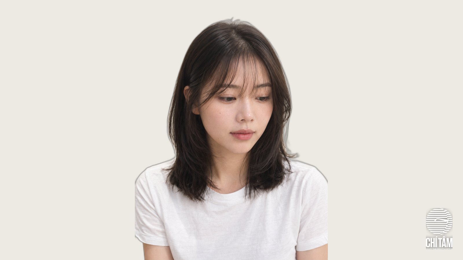 Mái thưa mỏng nhẹ phủ trán nhìn chính diện