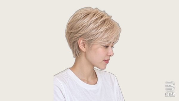 Tóc pixie vàng champagne nhìn nghiêng - Chí Tâm Hair Salon