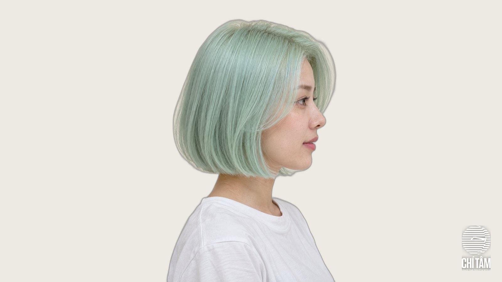 Tóc xanh bạc hà mint bob ngắn góc nghiêng - Chí Tâm Hair Salon