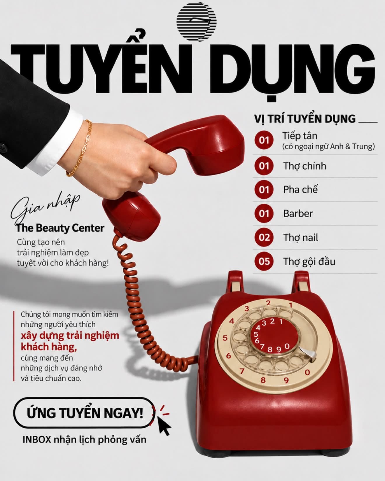 Tuyển dụng Chí Tâm Hair Salon - The Beauty Center: tiếp tân, thợ chính, pha chế, barber, thợ nail, thợ gội đầu