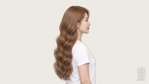 Toc uon song loi nau caramel goc nghieng - Chi Tam Hair Salon