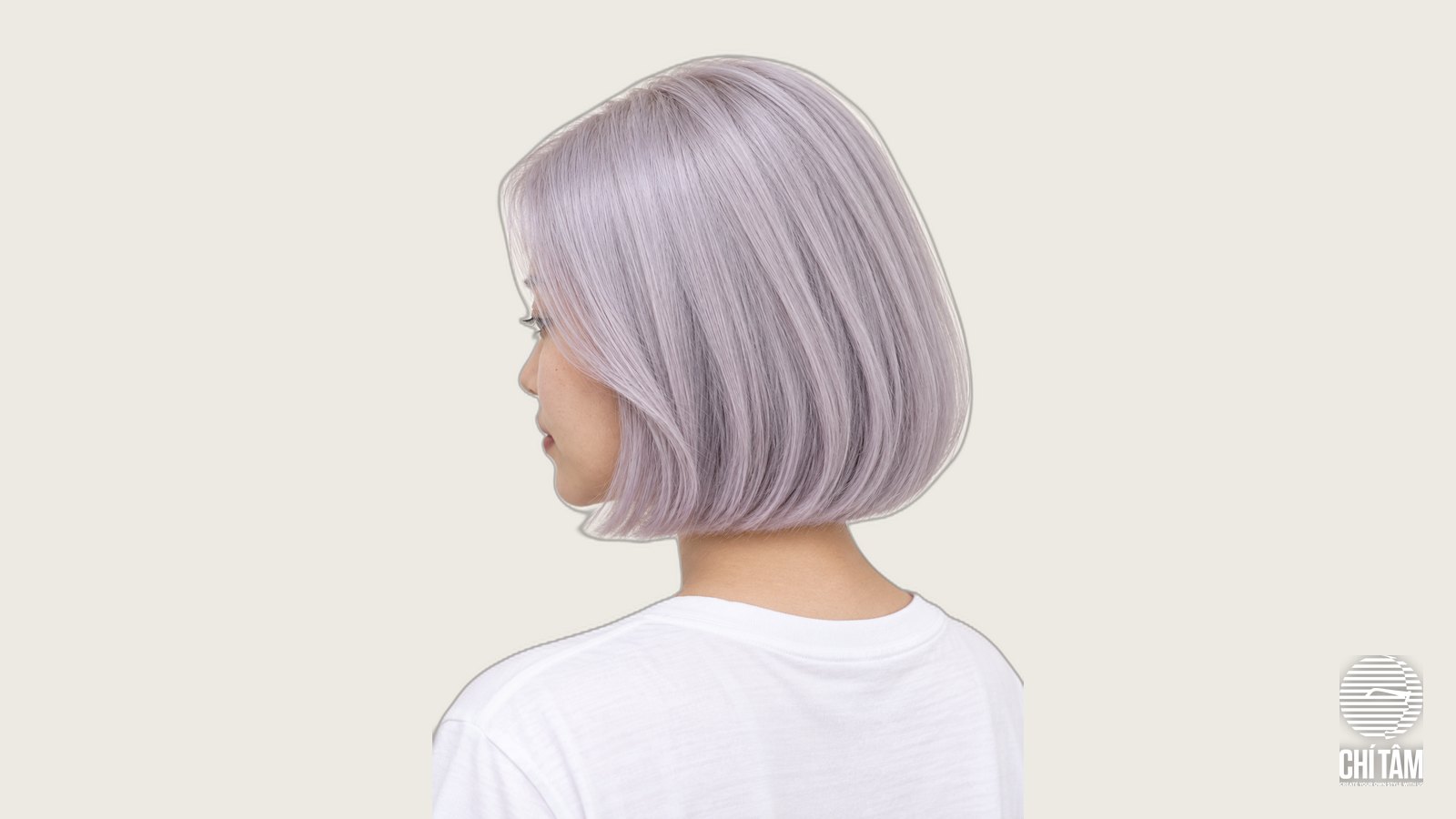 Tóc bob bạc ánh tím silver lilac nhìn từ phía sau