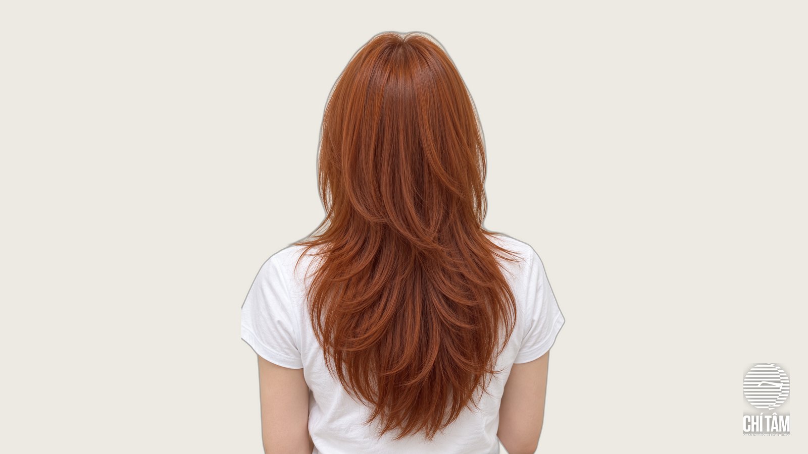 Tóc cam cháy burnt orange wolf cut nhìn từ sau lưng