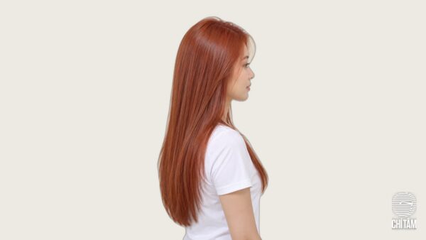 Tóc dài ngang lưng nhuộm cam đất terracotta tại Chí Tâm Hair Salon