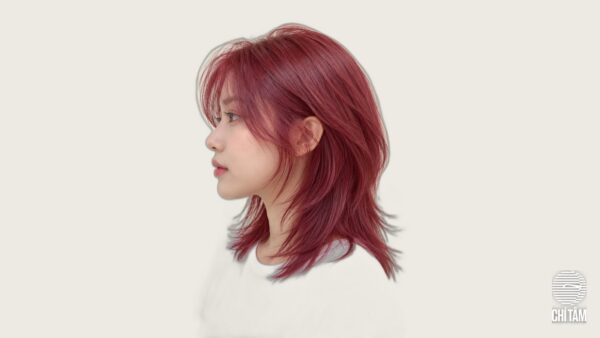 Tóc đỏ mâm xôi raspberry wolf cut góc nghiêng