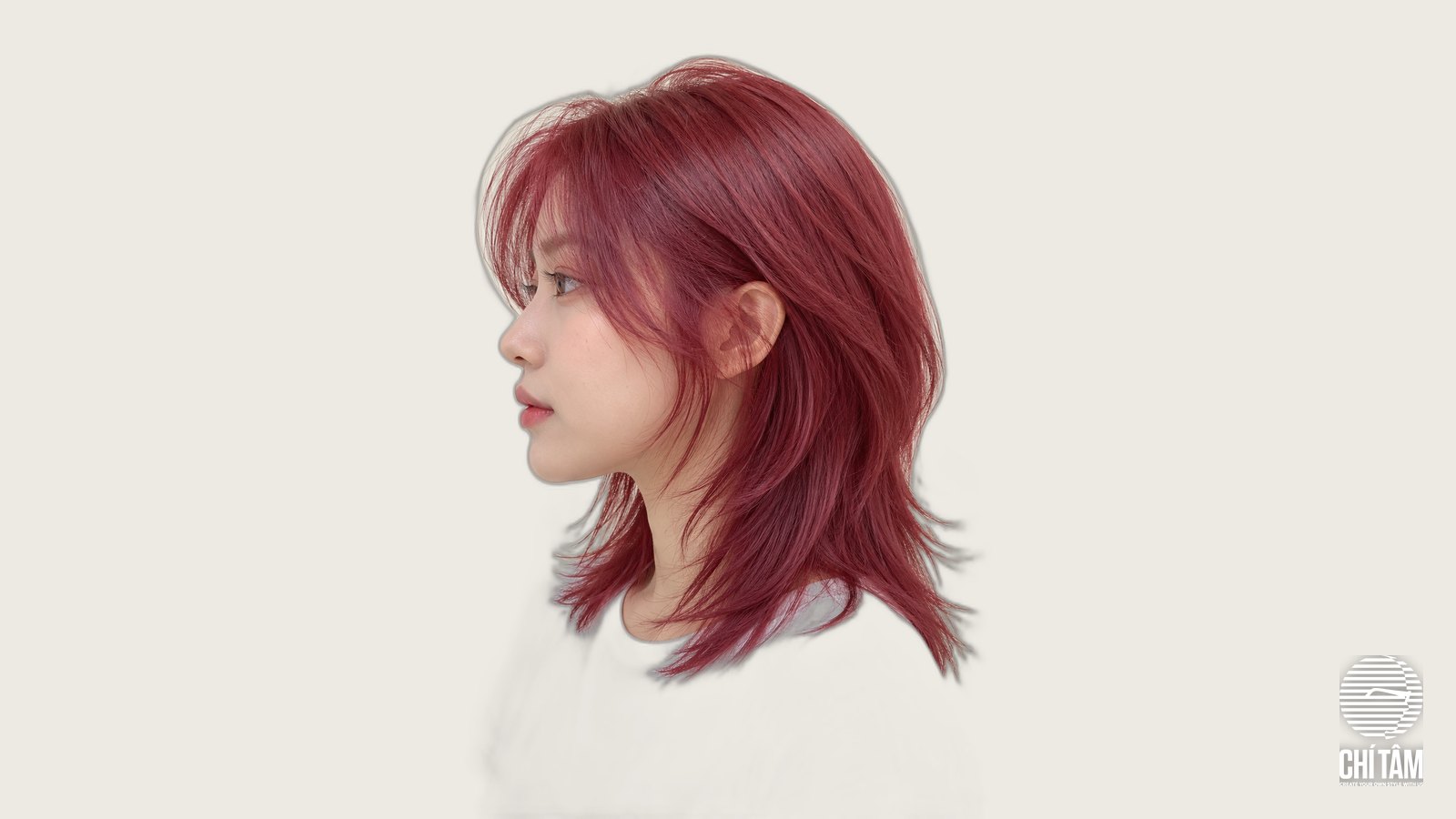 Tóc đỏ mâm xôi raspberry wolf cut góc nghiêng