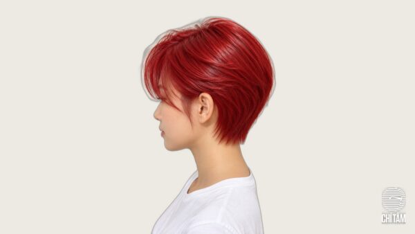 Tóc pixie nhuộm đỏ ớt chili red nhìn nghiêng tại Chí Tâm Hair Salon