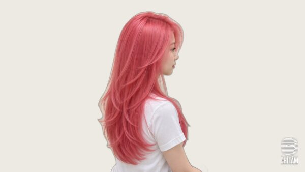 Tóc hồng dưa hấu layer dài góc nghiêng tại Chí Tâm Hair Salon