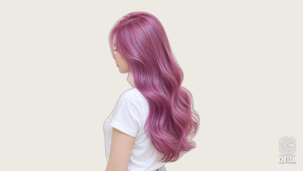 Tóc dài gợn sóng nhuộm hồng tím orchid tại Chí Tâm Hair Salon