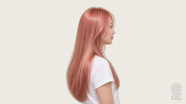 Tóc rose gold dài suôn nhìn nghiêng tại Chí Tâm Hair Salon