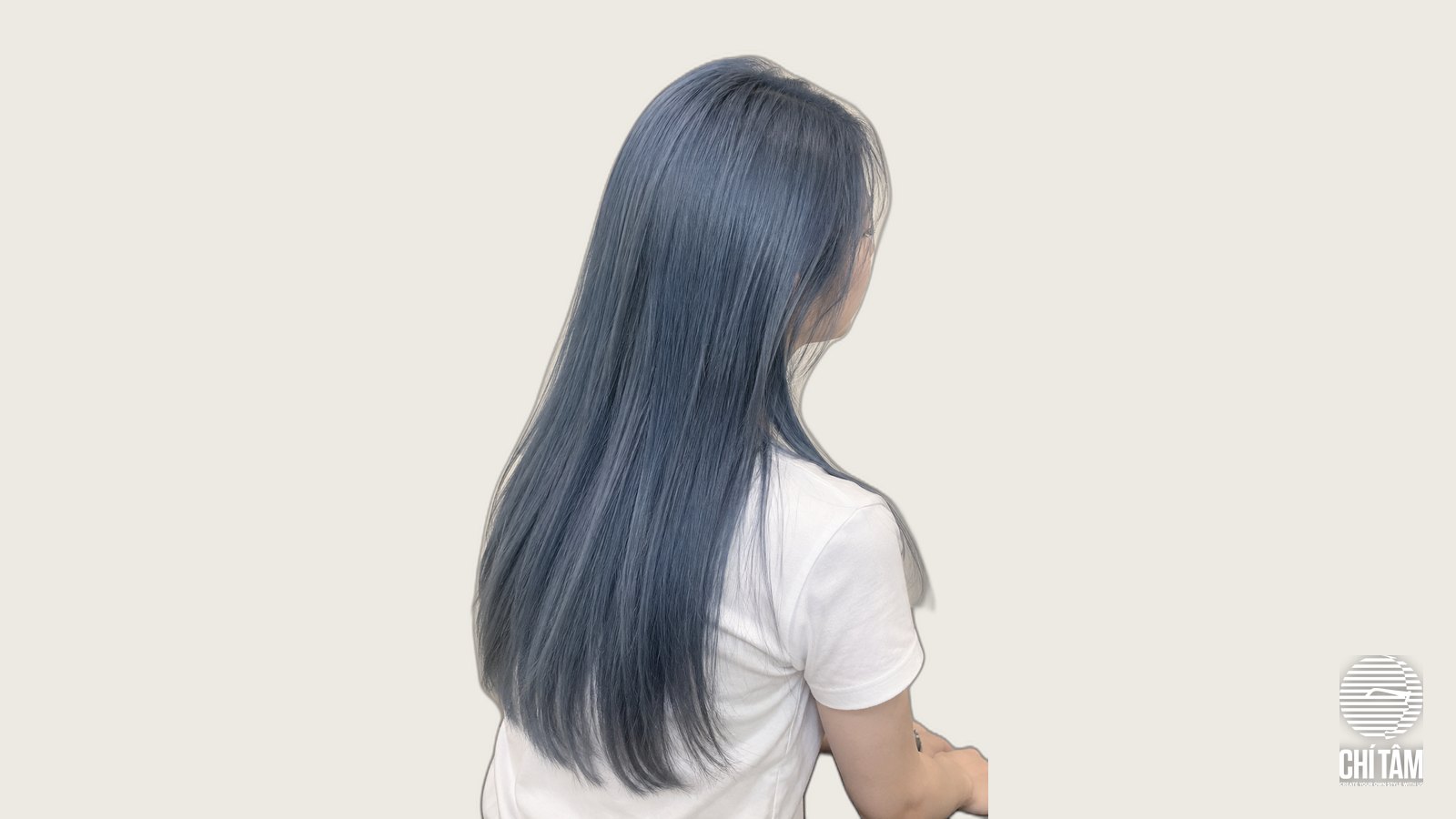 Tóc xanh denim dài suôn góc chéo sau - Chí Tâm Hair Salon
