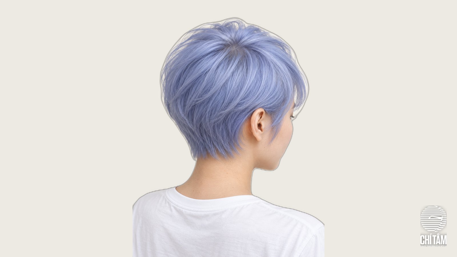 Góc nghiêng mái tóc tém xanh periwinkle pastel